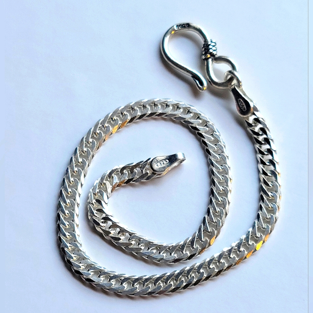7.5" Double Cuban Link Bracelet Solid Italian Sterling silver W/ S Hook Clasp